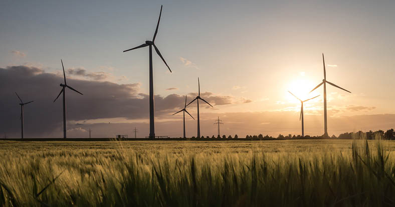 wind turbine farm sundown