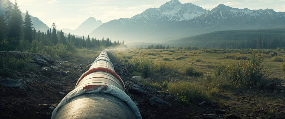 Large diameter pipe lengths protected against contamination prior to installation on the Trans Mountain project connecting Edmonton, Alberta to Burnaby, British Columbia